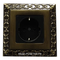 Fede San Sebastian – Розетка 2к+з в сборе, рамка – bright patina, вставка – черный