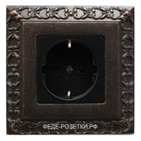 Fede San Sebastian – Розетка 2к+з в сборе, рамка – rustic cooper, вставка – черный