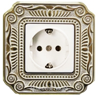 Fede Firenze – Розетка 2к+з в сборе, рамка – gold white patina, вставка – белый