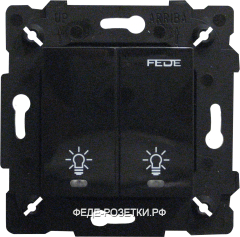 FEDE Черный Сенсорный двухклавишный выключатель 2х600 Вт с подсветкой Black (Negro)